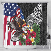 United States and American Samoa Shower Curtain USA Flag Eagle With Seal Tropical Flowers LT14 - Polynesian Pride