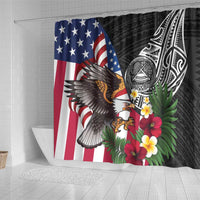 United States and American Samoa Shower Curtain USA Flag Eagle With Seal Tropical Flowers LT14 - Polynesian Pride