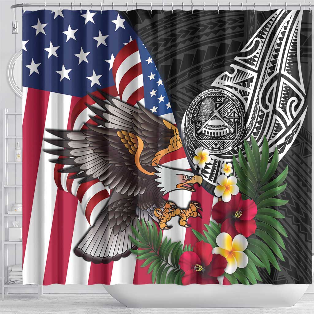 United States and American Samoa Shower Curtain USA Flag Eagle With Seal Tropical Flowers LT14 - Polynesian Pride