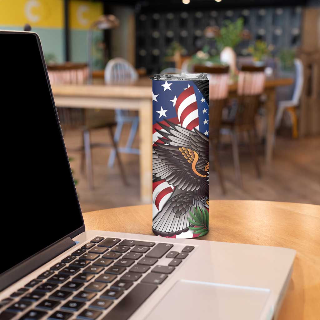 United States and American Samoa Skinny Tumbler USA Flag Eagle With Seal Tropical Flowers
