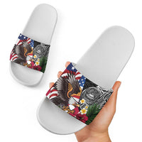 United States and American Samoa Slide Sandals USA Flag Eagle With Seal Tropical Flowers LT14 - Polynesian Pride