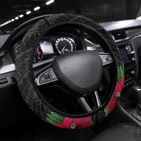United States and American Samoa Steering Wheel Cover USA Flag Eagle With Seal Tropical Flowers LT14 Universal Fit Black - Polynesian Pride