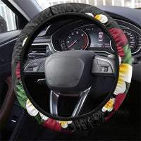 United States and American Samoa Steering Wheel Cover USA Flag Eagle With Seal Tropical Flowers LT14 - Polynesian Pride