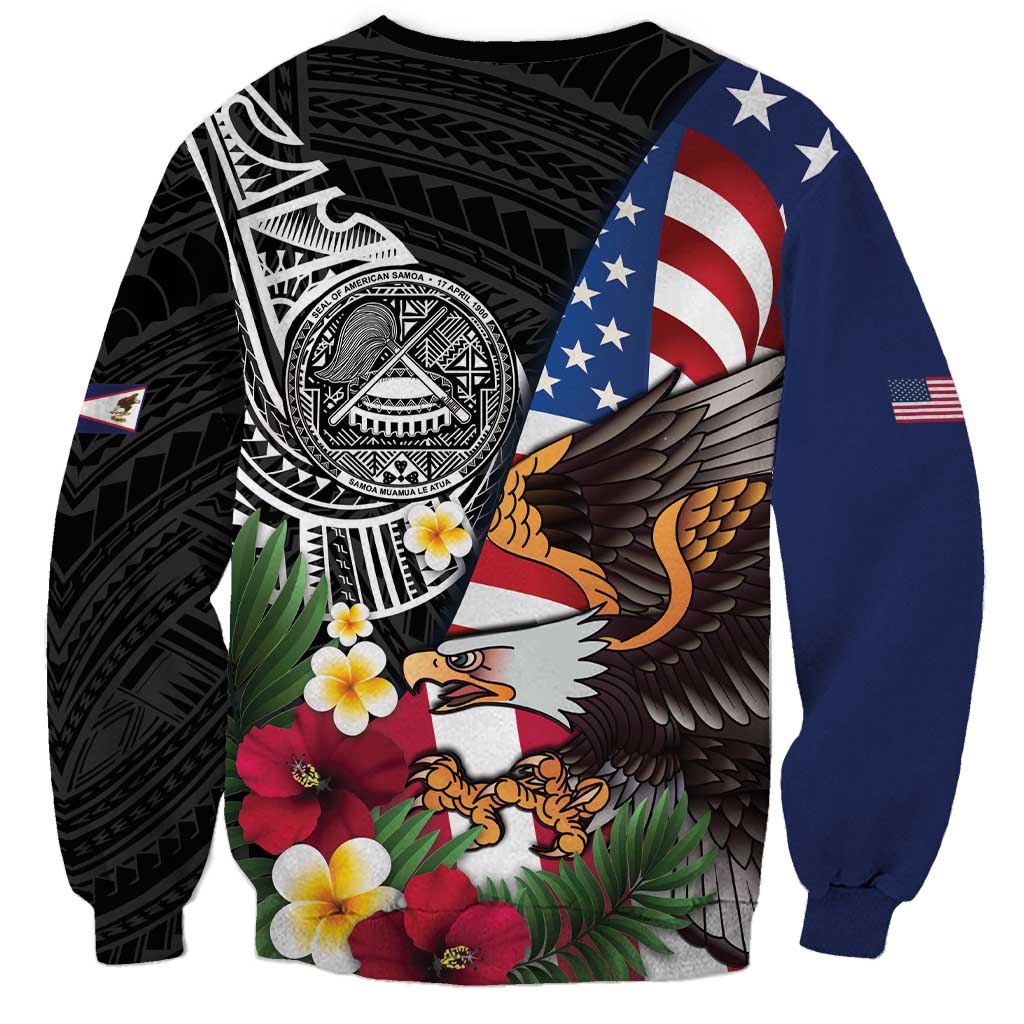 United States and American Samoa Sweatshirt USA Flag Eagle With Seal Tropical Flowers LT14 - Polynesian Pride