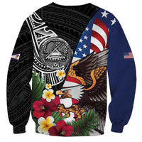 United States and American Samoa Sweatshirt USA Flag Eagle With Seal Tropical Flowers LT14 - Polynesian Pride