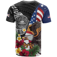 United States and American Samoa T Shirt USA Flag Eagle With Seal Tropical Flowers LT14 - Polynesian Pride