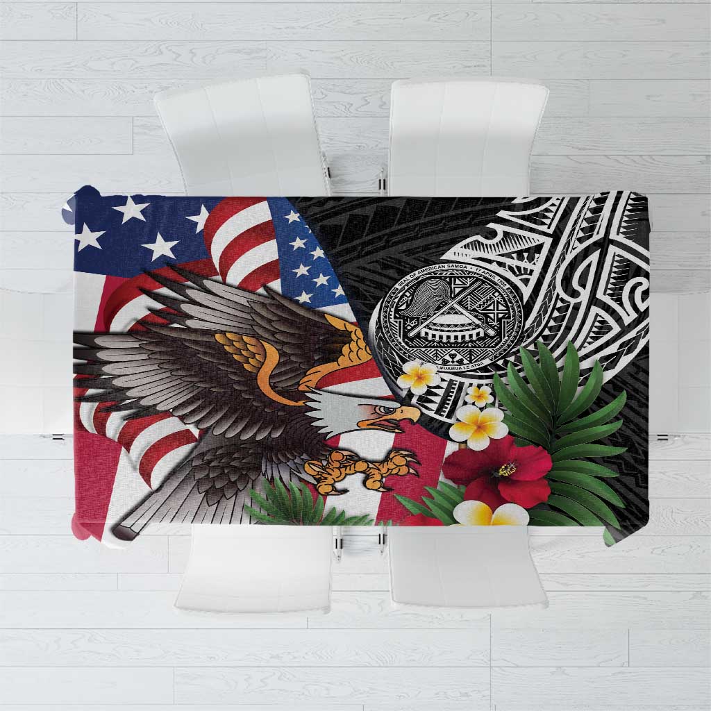 United States and American Samoa Tablecloth USA Flag Eagle With Seal Tropical Flowers LT14 Black - Polynesian Pride