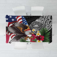 United States and American Samoa Tablecloth USA Flag Eagle With Seal Tropical Flowers LT14 Black - Polynesian Pride