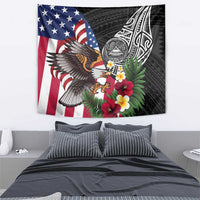 United States and American Samoa Tapestry USA Flag Eagle With Seal Tropical Flowers LT14 - Polynesian Pride