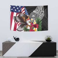 United States and American Samoa Tapestry USA Flag Eagle With Seal Tropical Flowers LT14 - Polynesian Pride