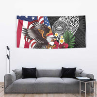 United States and American Samoa Tapestry USA Flag Eagle With Seal Tropical Flowers LT14 - Polynesian Pride