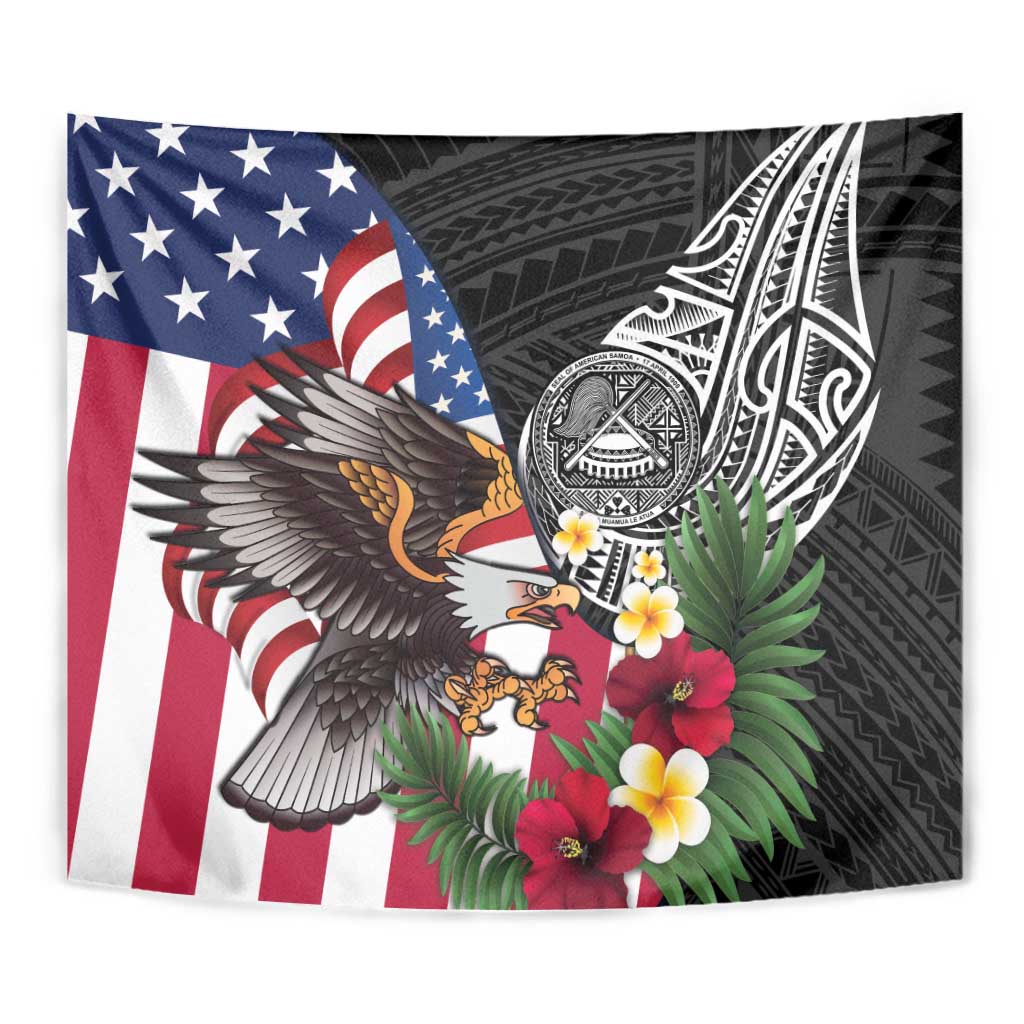 United States and American Samoa Tapestry USA Flag Eagle With Seal Tropical Flowers LT14 - Polynesian Pride