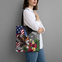 United States and American Samoa Tote Bag USA Flag Eagle With Seal Tropical Flowers LT14 - Polynesian Pride