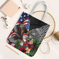 United States and American Samoa Tote Bag USA Flag Eagle With Seal Tropical Flowers LT14 White Strap One Size Black - Polynesian Pride
