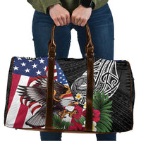 United States and American Samoa Travel Bag USA Flag Eagle With Seal Tropical Flowers