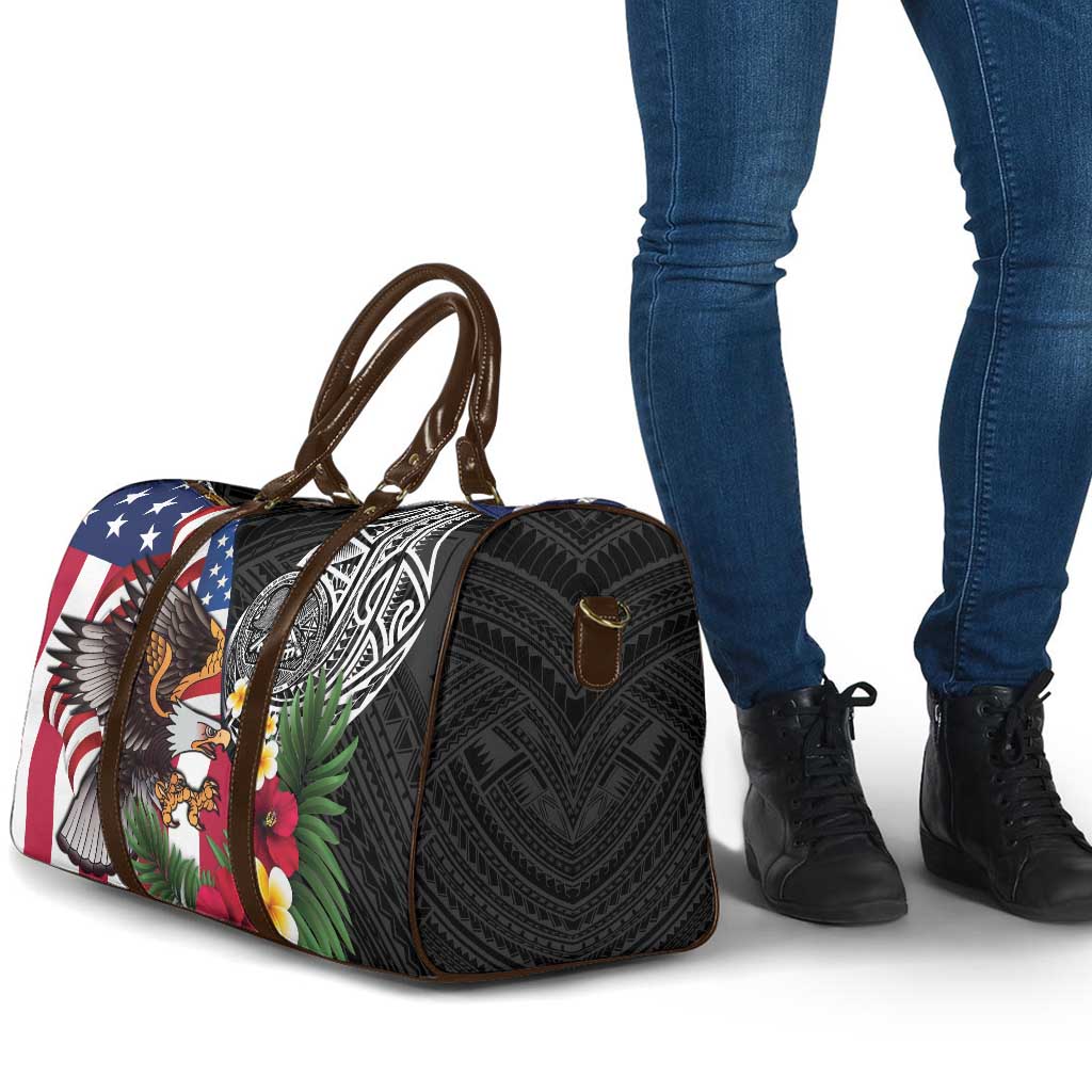 United States and American Samoa Travel Bag USA Flag Eagle With Seal Tropical Flowers