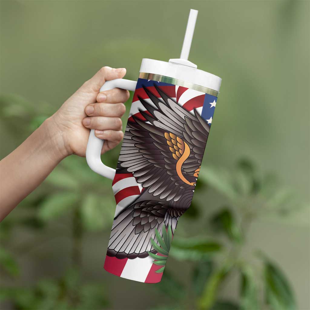 United States and American Samoa Tumbler With Handle USA Flag Eagle With Seal Tropical Flowers LT14 - Polynesian Pride