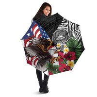 United States and American Samoa Umbrella USA Flag Eagle With Seal Tropical Flowers LT14 - Polynesian Pride