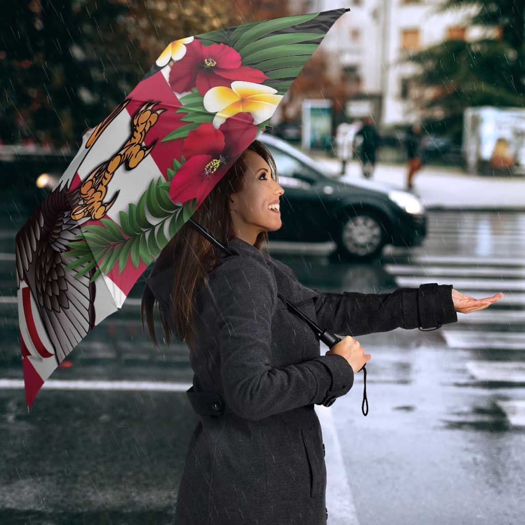 United States and American Samoa Umbrella USA Flag Eagle With Seal Tropical Flowers LT14 - Polynesian Pride