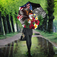 United States and American Samoa Umbrella USA Flag Eagle With Seal Tropical Flowers LT14 - Polynesian Pride
