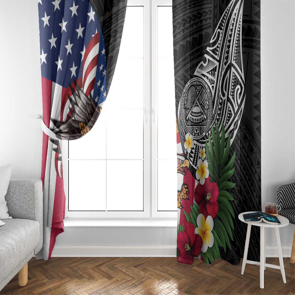 United States and American Samoa Window Curtain USA Flag Eagle With Seal Tropical Flowers LT14 - Polynesian Pride