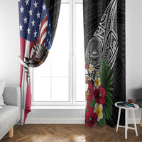 United States and American Samoa Window Curtain USA Flag Eagle With Seal Tropical Flowers LT14 - Polynesian Pride