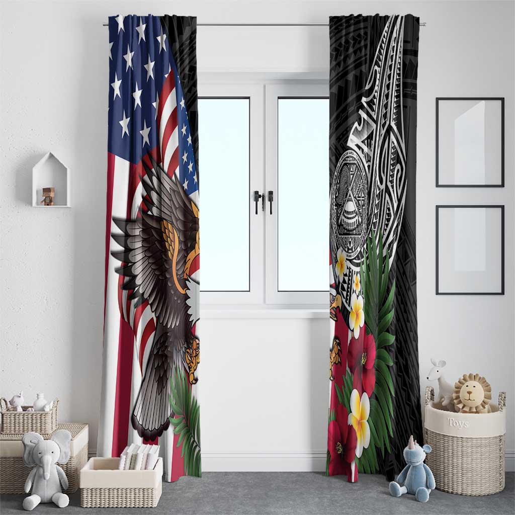 United States and American Samoa Window Curtain USA Flag Eagle With Seal Tropical Flowers LT14 - Polynesian Pride