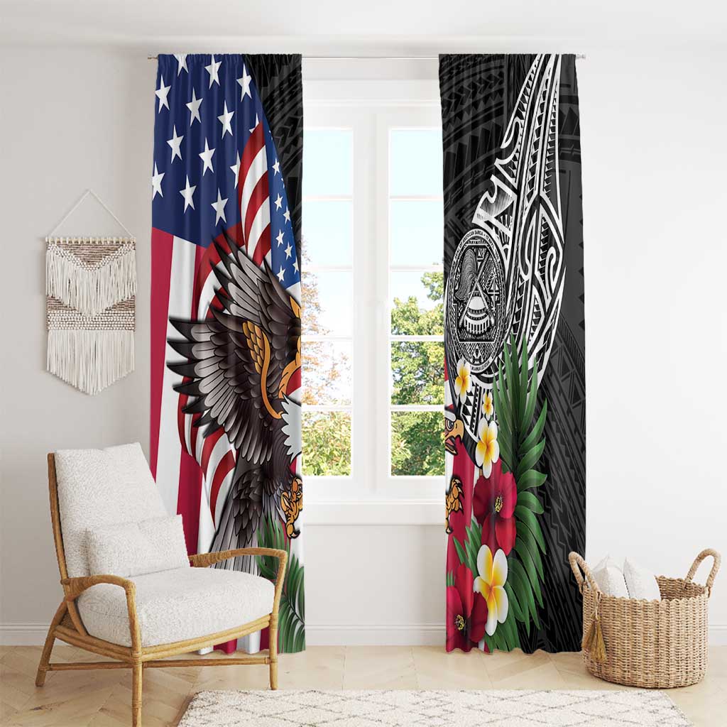 United States and American Samoa Window Curtain USA Flag Eagle With Seal Tropical Flowers LT14 - Polynesian Pride