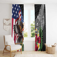 United States and American Samoa Window Curtain USA Flag Eagle With Seal Tropical Flowers LT14 - Polynesian Pride
