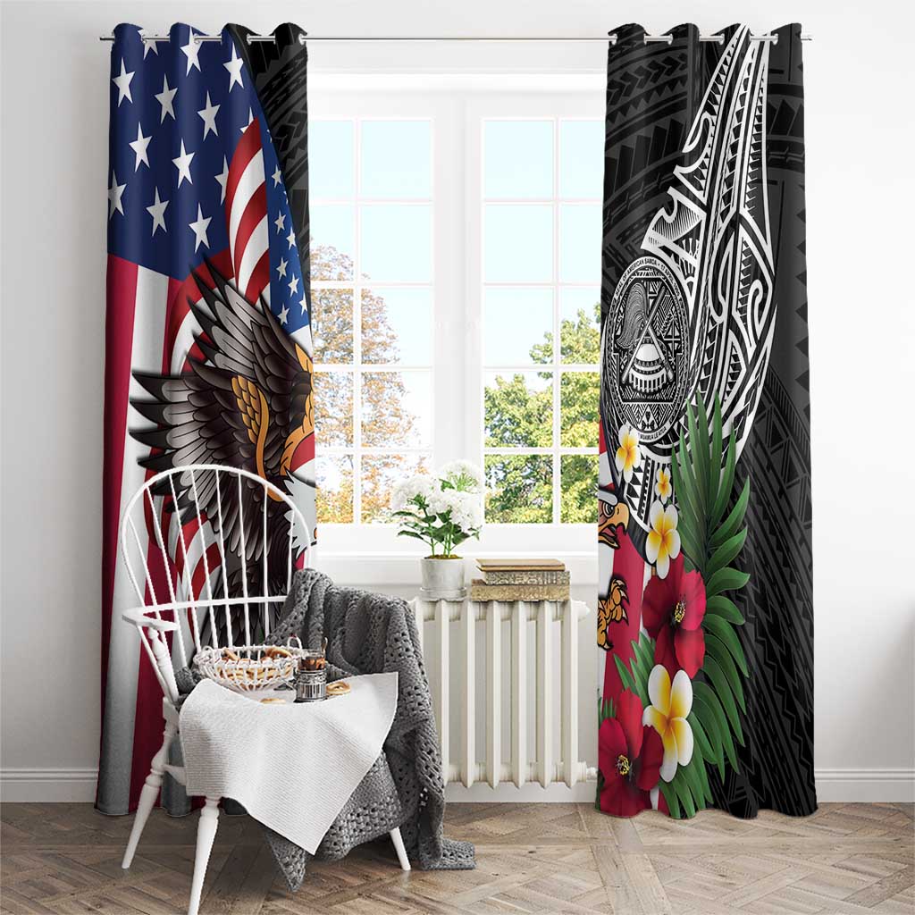 United States and American Samoa Window Curtain USA Flag Eagle With Seal Tropical Flowers LT14 - Polynesian Pride