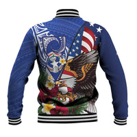 United States and Northern Mariana Islands Baseball Jacket USA Flag Eagle CNMI Latte Stone Tropical Flowers LT14 - Polynesian Pride