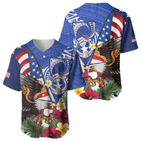 United States and Northern Mariana Islands Baseball Jersey USA Flag Eagle CNMI Latte Stone Tropical Flowers LT14 - Polynesian Pride