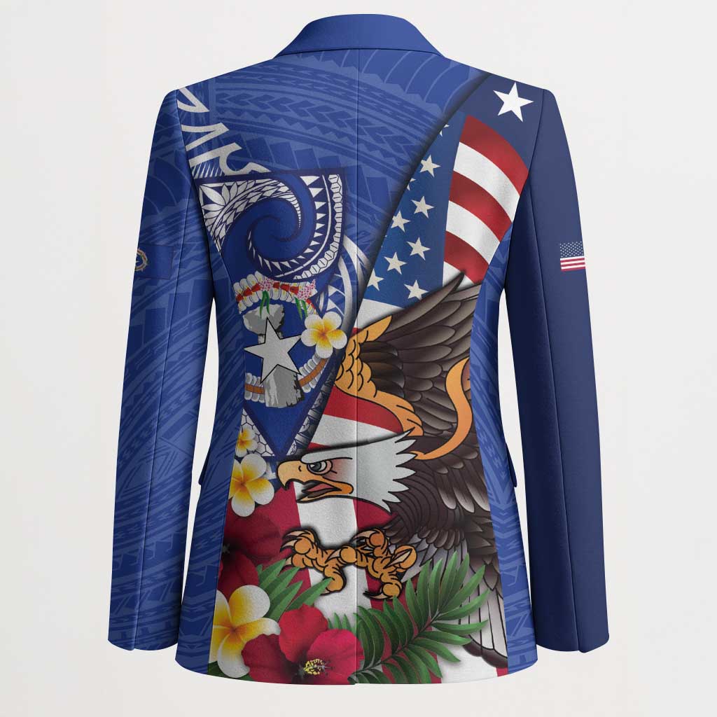 United States and Northern Mariana Islands Blazer USA Flag Eagle CNMI Latte Stone Tropical Flowers LT14 - Polynesian Pride