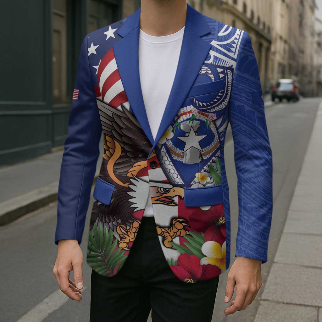 United States and Northern Mariana Islands Blazer USA Flag Eagle CNMI Latte Stone Tropical Flowers LT14 - Polynesian Pride