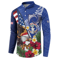 United States and Northern Mariana Islands Button Sweatshirt USA Flag Eagle CNMI Latte Stone Tropical Flowers LT14 - Polynesian Pride
