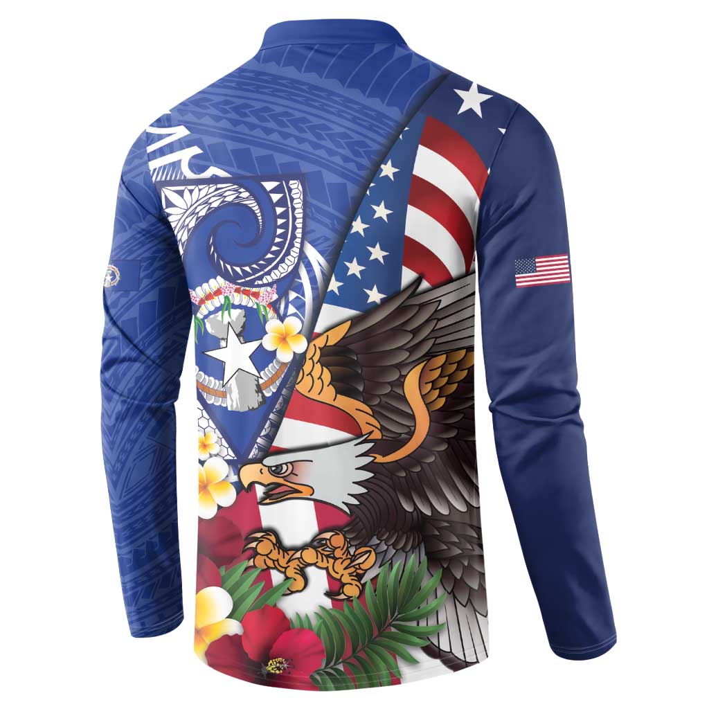 United States and Northern Mariana Islands Button Sweatshirt USA Flag Eagle CNMI Latte Stone Tropical Flowers LT14 - Polynesian Pride