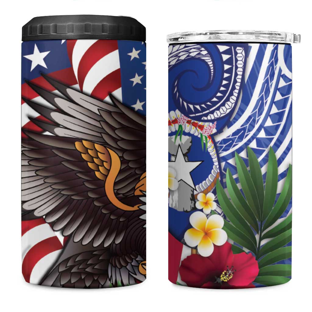 United States and Northern Mariana Islands 4 in 1 Can Cooler Tumbler USA Flag Eagle CNMI Latte Stone Tropical Flowers LT14 One Size: 16 oz Blue - Polynesian Pride