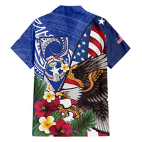 United States and Northern Mariana Islands Family Matching Long Sleeve Bodycon Dress and Hawaiian Shirt USA Flag Eagle CNMI Latte Stone Tropical Flowers