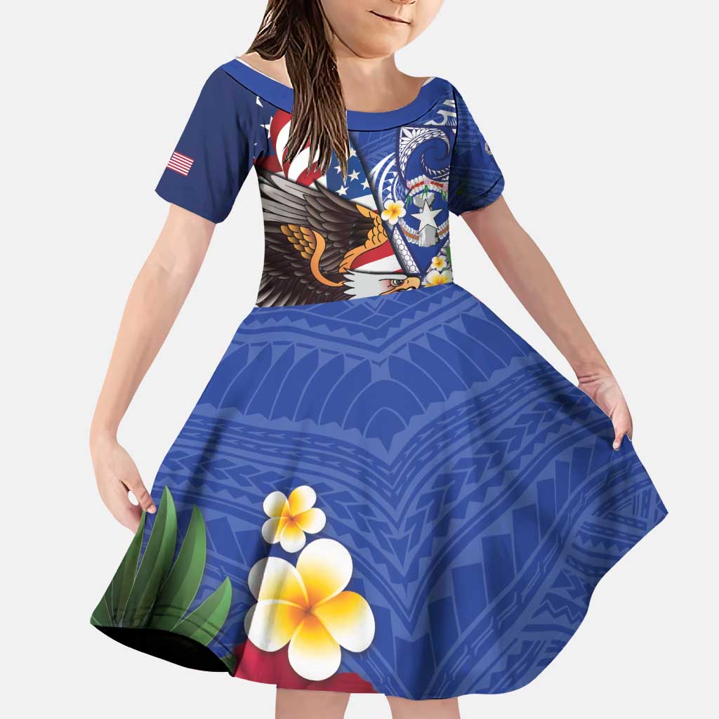 United States and Northern Mariana Islands Family Matching Puletasi and Hawaiian Shirt USA Flag Eagle CNMI Latte Stone Tropical Flowers