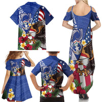 United States and Northern Mariana Islands Family Matching Summer Maxi Dress and Hawaiian Shirt USA Flag Eagle CNMI Latte Stone Tropical Flowers
