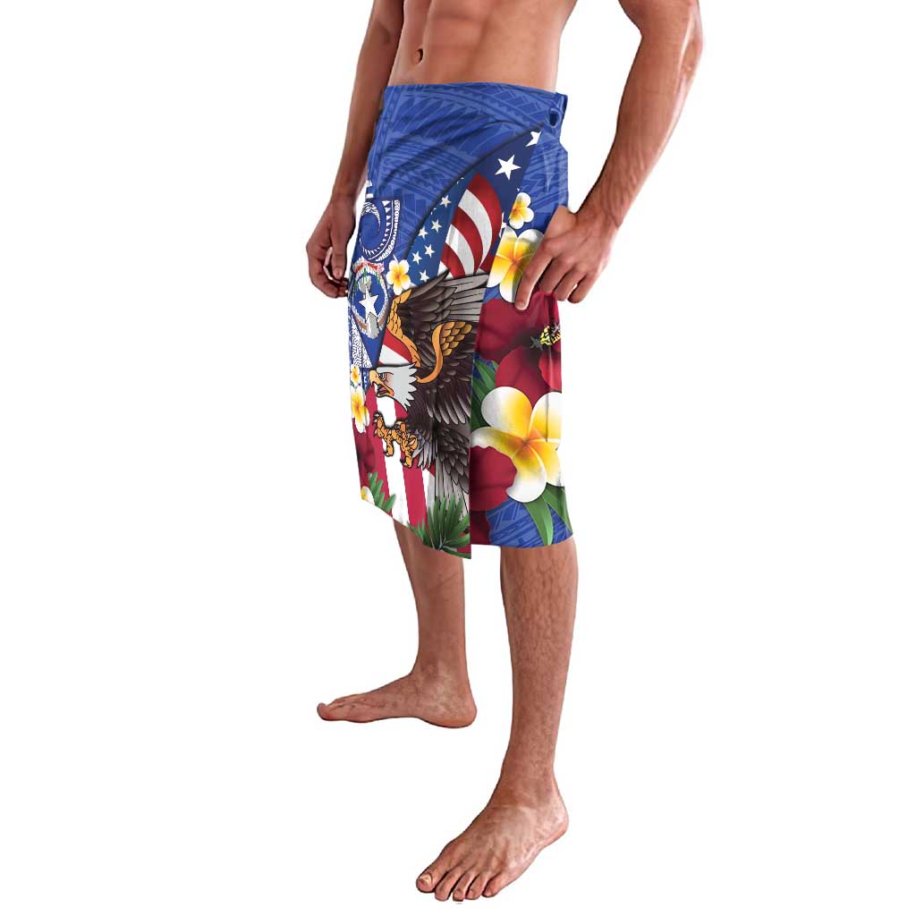 United States and Northern Mariana Islands Lavalava USA Flag Eagle CNMI Latte Stone Tropical Flowers LT14 - Polynesian Pride
