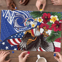United States and Northern Mariana Islands Puzzle USA Flag Eagle CNMI Latte Stone Tropical Flowers LT14 - Polynesian Pride