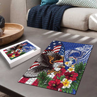 United States and Northern Mariana Islands Puzzle USA Flag Eagle CNMI Latte Stone Tropical Flowers LT14 - Polynesian Pride