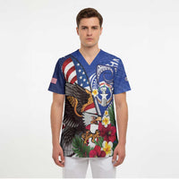United States and Northern Mariana Islands Scrub Top USA Flag Eagle CNMI Latte Stone Tropical Flowers LT14 - Polynesian Pride