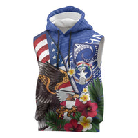 United States and Northern Mariana Islands Sleeveless Hoodie USA Flag Eagle CNMI Latte Stone Tropical Flowers