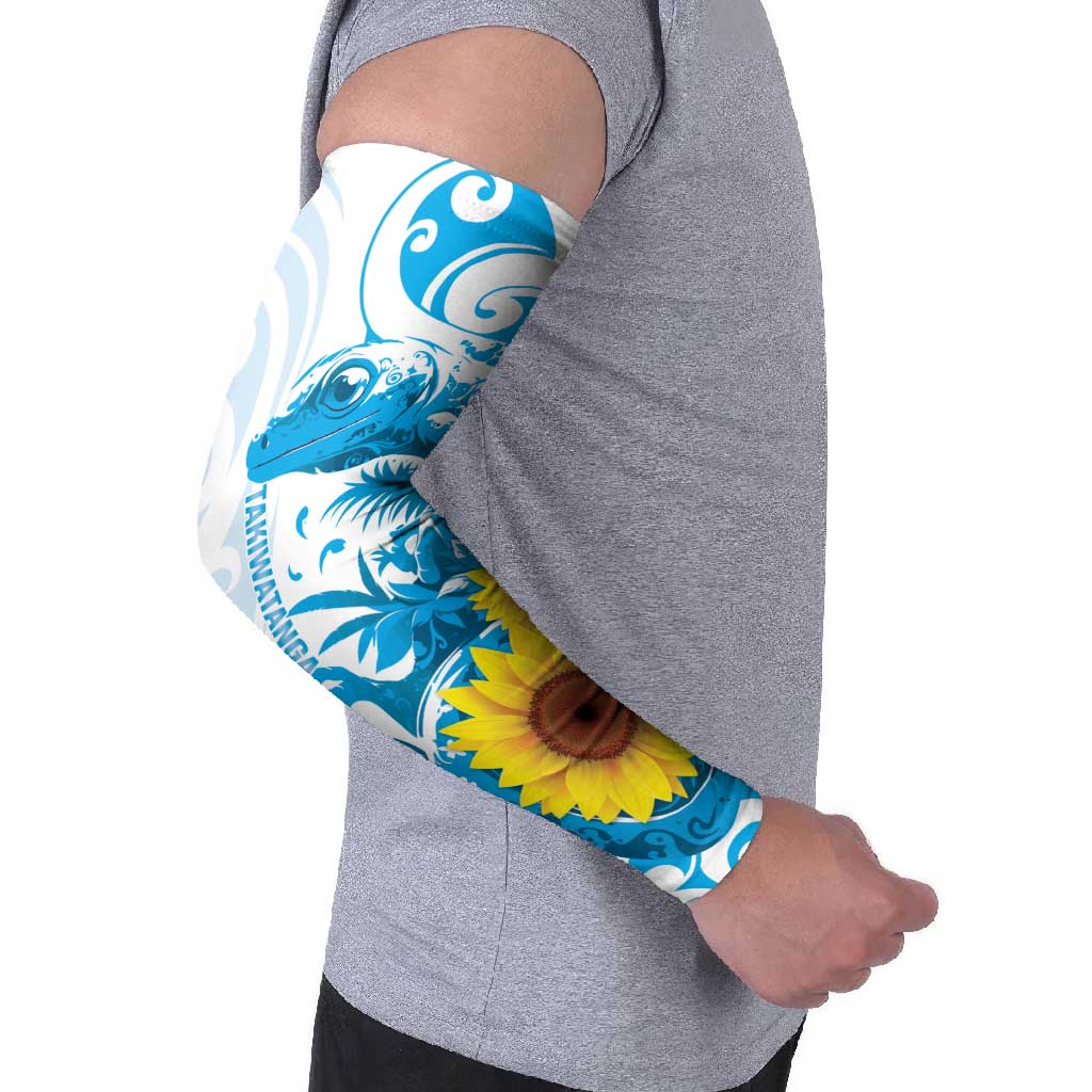 New Zealand Autism Awareness Month Arm Sleeves Takiwatanga Maori Lizard With Sunflower - Polynesian Pride