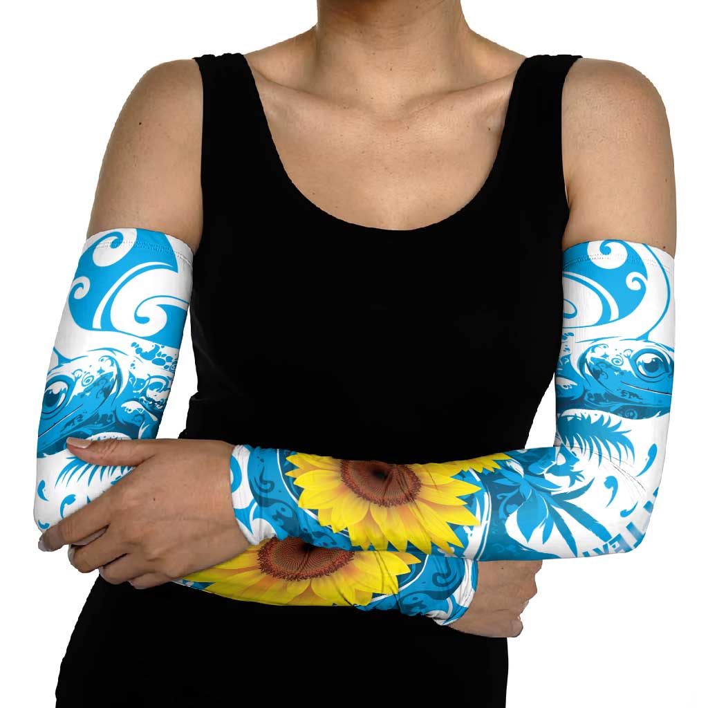 New Zealand Autism Awareness Month Arm Sleeves Takiwatanga Maori Lizard With Sunflower - Polynesian Pride