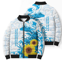 New Zealand Autism Awareness Month Bomber Puffer Jacket Takiwatanga Maori Lizard With Sunflower - Polynesian Pride