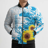 New Zealand Autism Awareness Month Bomber Puffer Jacket Takiwatanga Maori Lizard With Sunflower - Polynesian Pride
