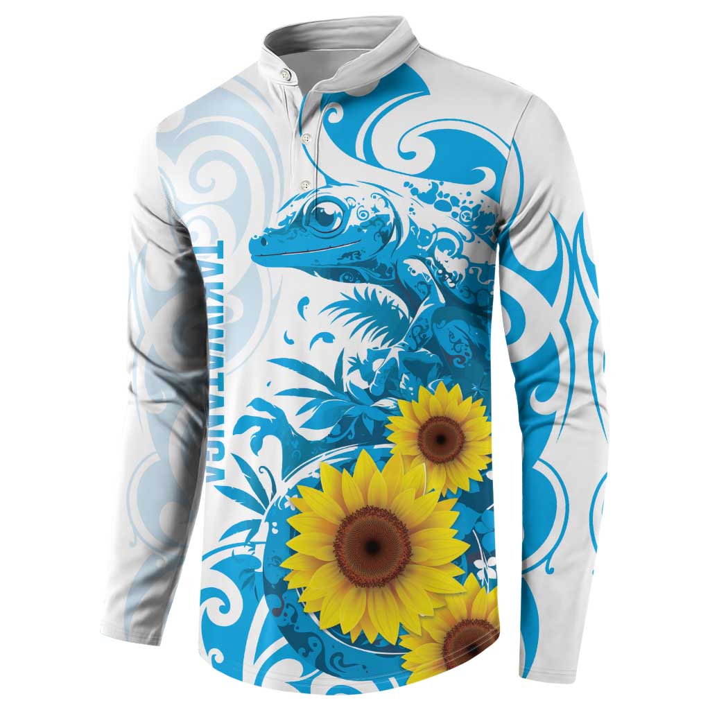 New Zealand Autism Awareness Month Button Sweatshirt Takiwatanga Maori Lizard With Sunflower